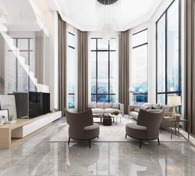 现代挑空别墅客厅3D模型下载